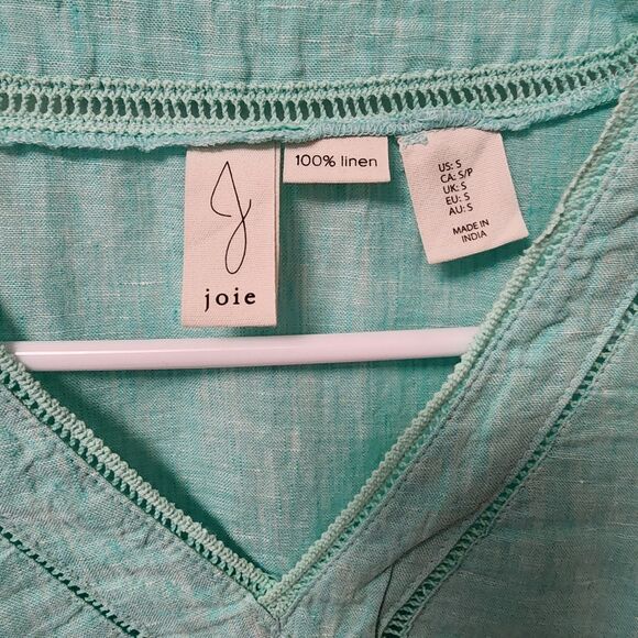 Joie 100% Linen 3/4 Sleeve V-Neck Aqua Pullover Womens Top Blouse Small Coastal - Picture 5 of 14